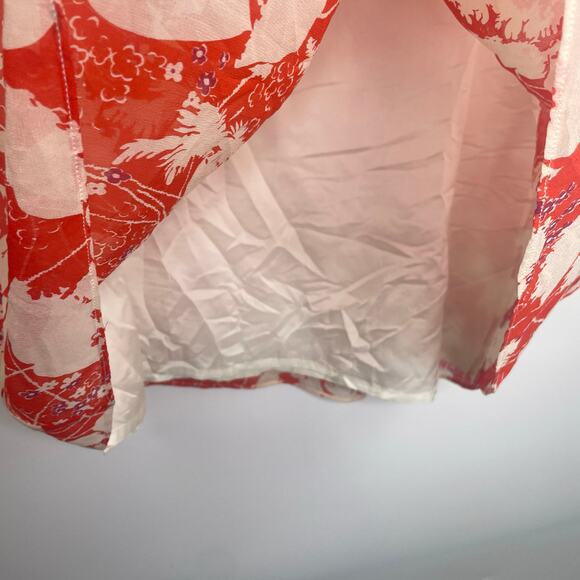 Armand Ventilo Floral Silk Midi Skirt orange red women's size 42 - Picture 3 of 12